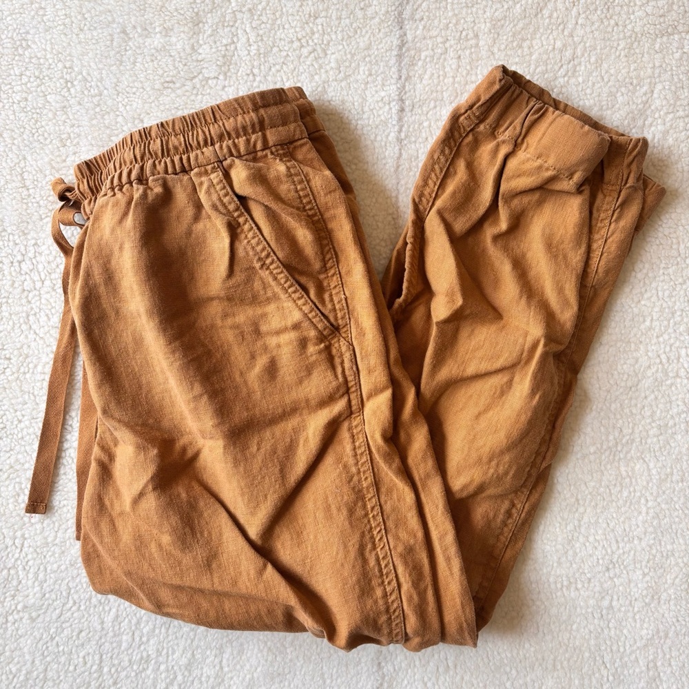 Point Sur J Crew Womens 4 Tan Ankle Cargo Drawstring Waist Pant Linen Blend Crop